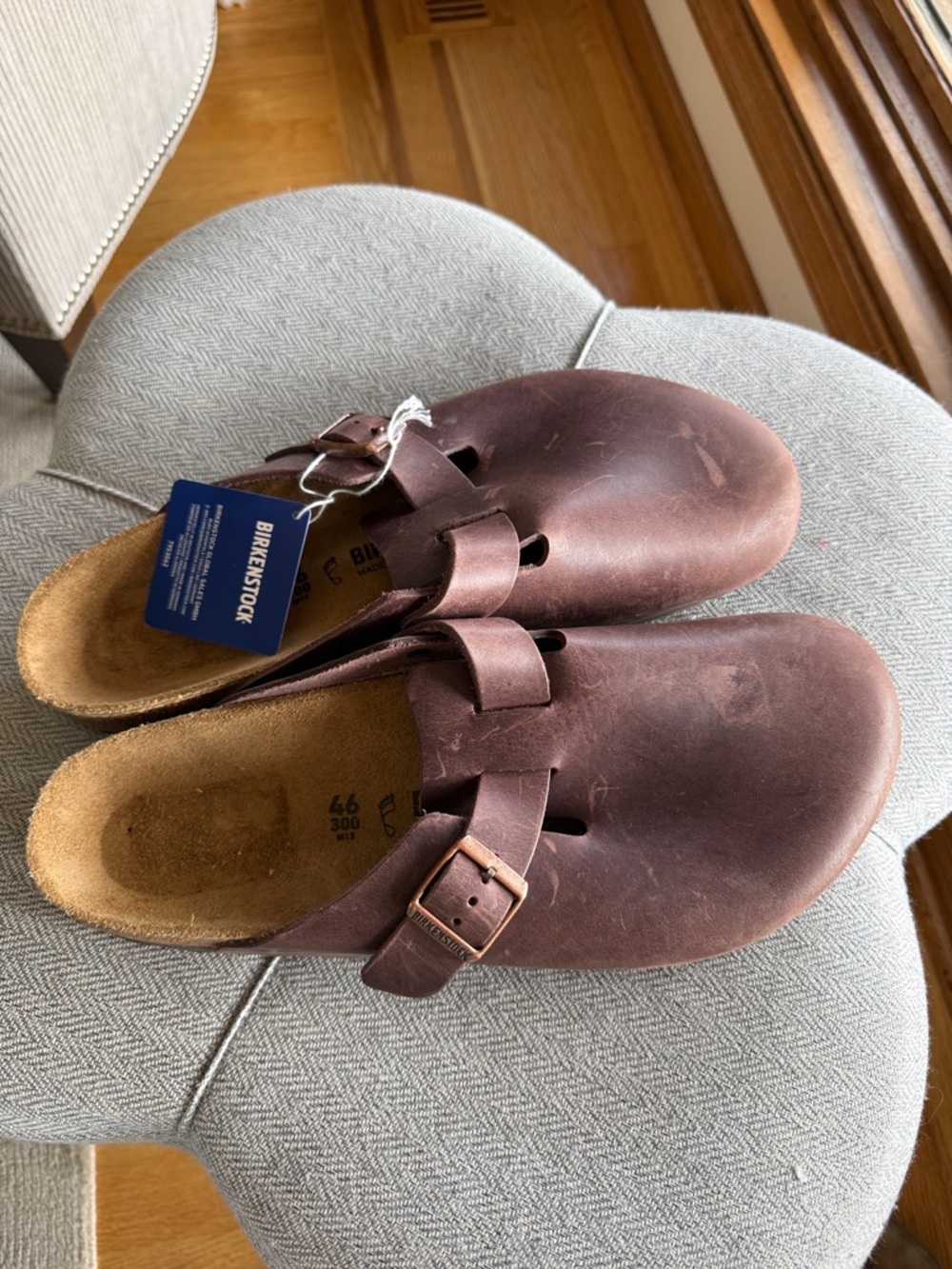 Birkenstock Brown Leather Boston Clogs with Buckle